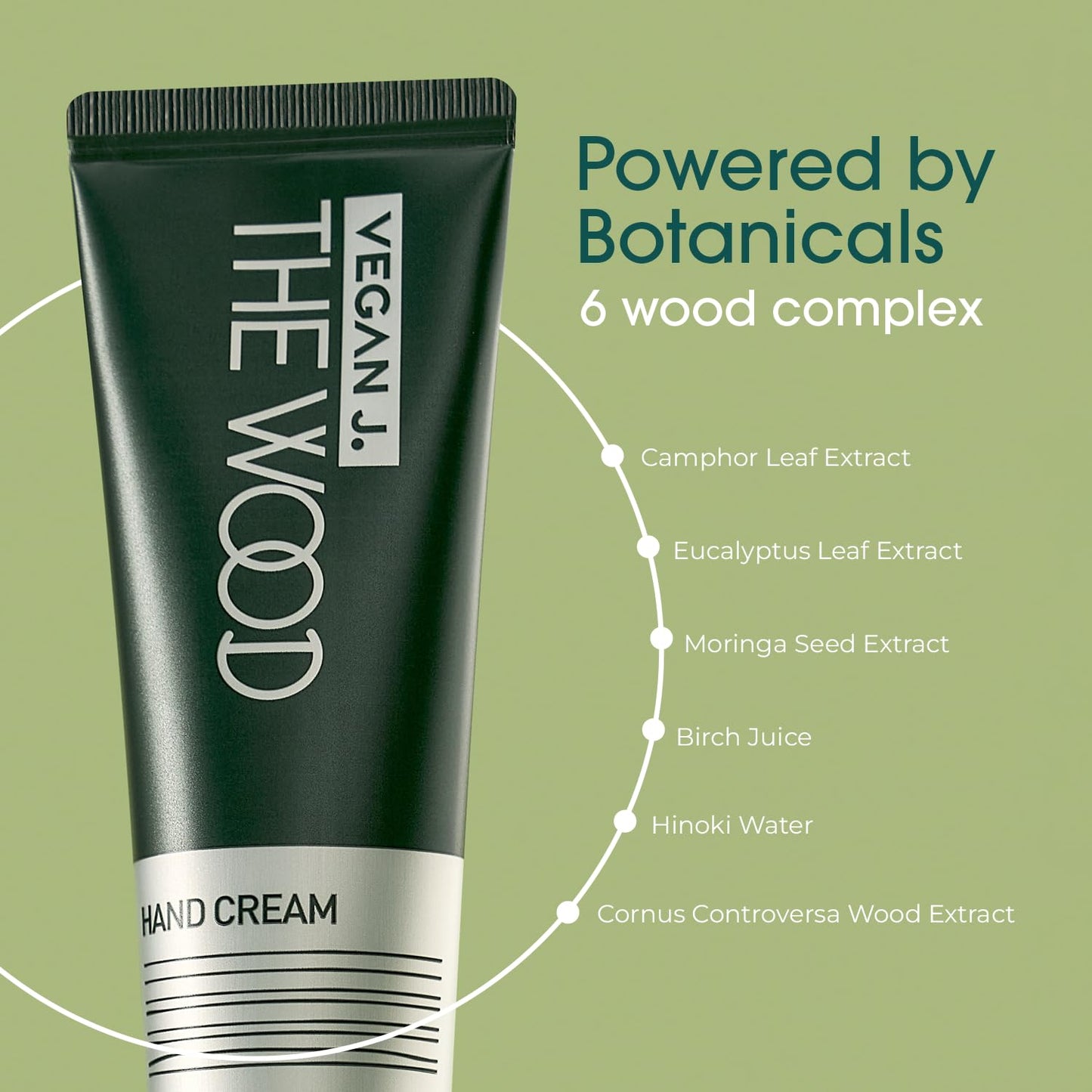 Vegan J. The Wood Hand Cream | Deep Hydration with Shea Butter | Fast-Absorbing, Non-Sticky, Vegan & Cruelty-Free Hand Care with Woody Amber Green Scent (1.69 fl.oz.)