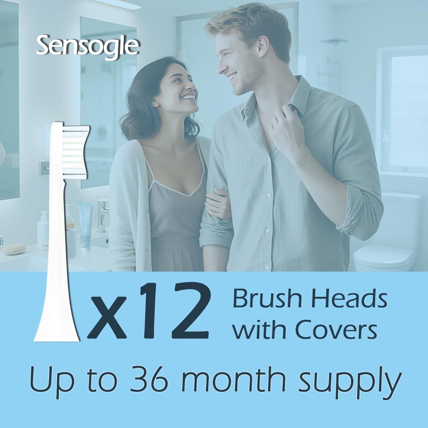 Sensogle Replacement Brush Heads Sensitive Compatible with Philips Sonicare Toothbrush 1100 6500, Soft Toothbrush Heads for Sensitive Teeth Care, Standard, White - 12 Pack with Toothbrush Cover