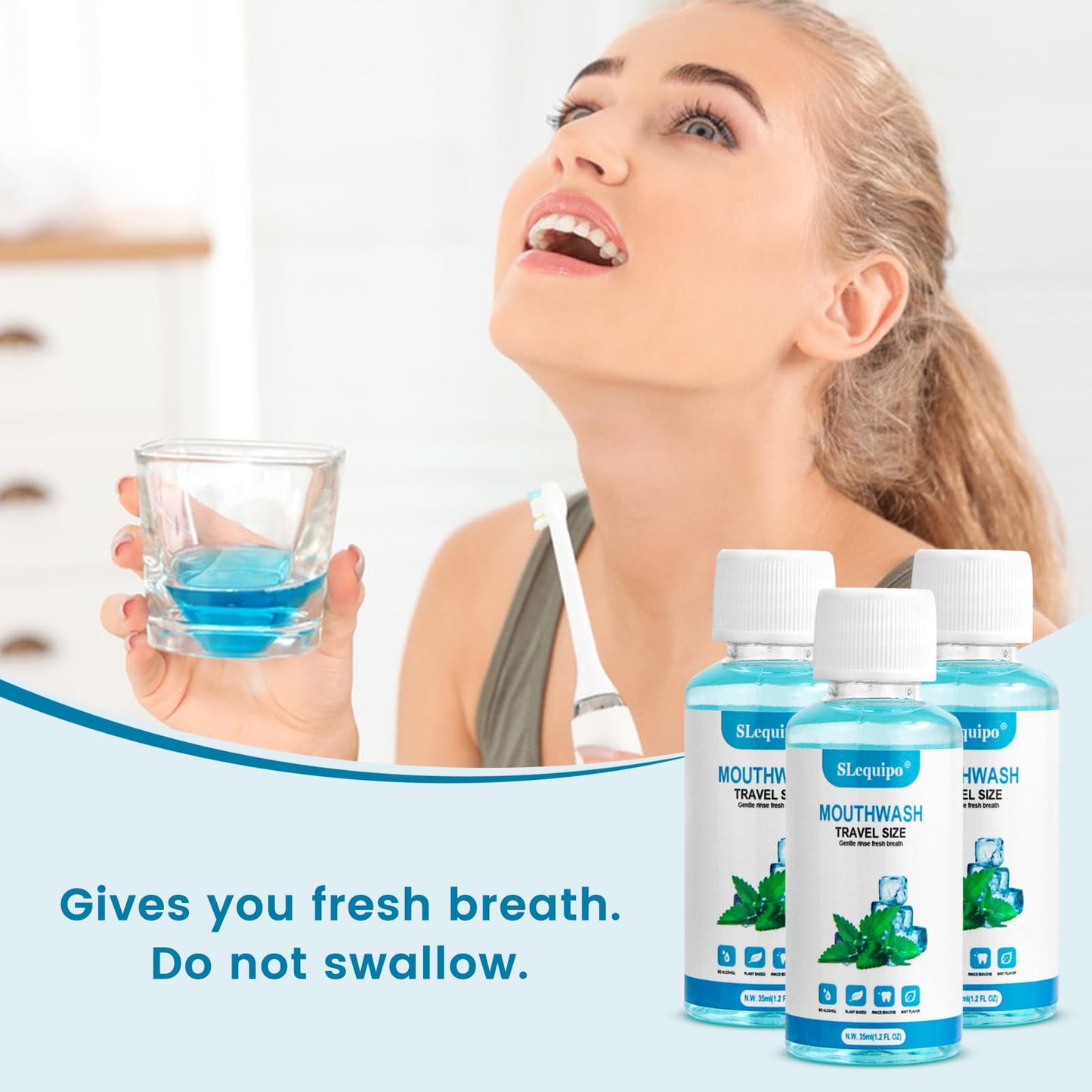 SLequipo 50 pcs Travel Size Mouthwash Bulk Mini Mouthwash, Fresh Mint Portable Mouthwash Individual 1.2oz/35ml Mouthwash Bottles for Travel Toiletry Kits