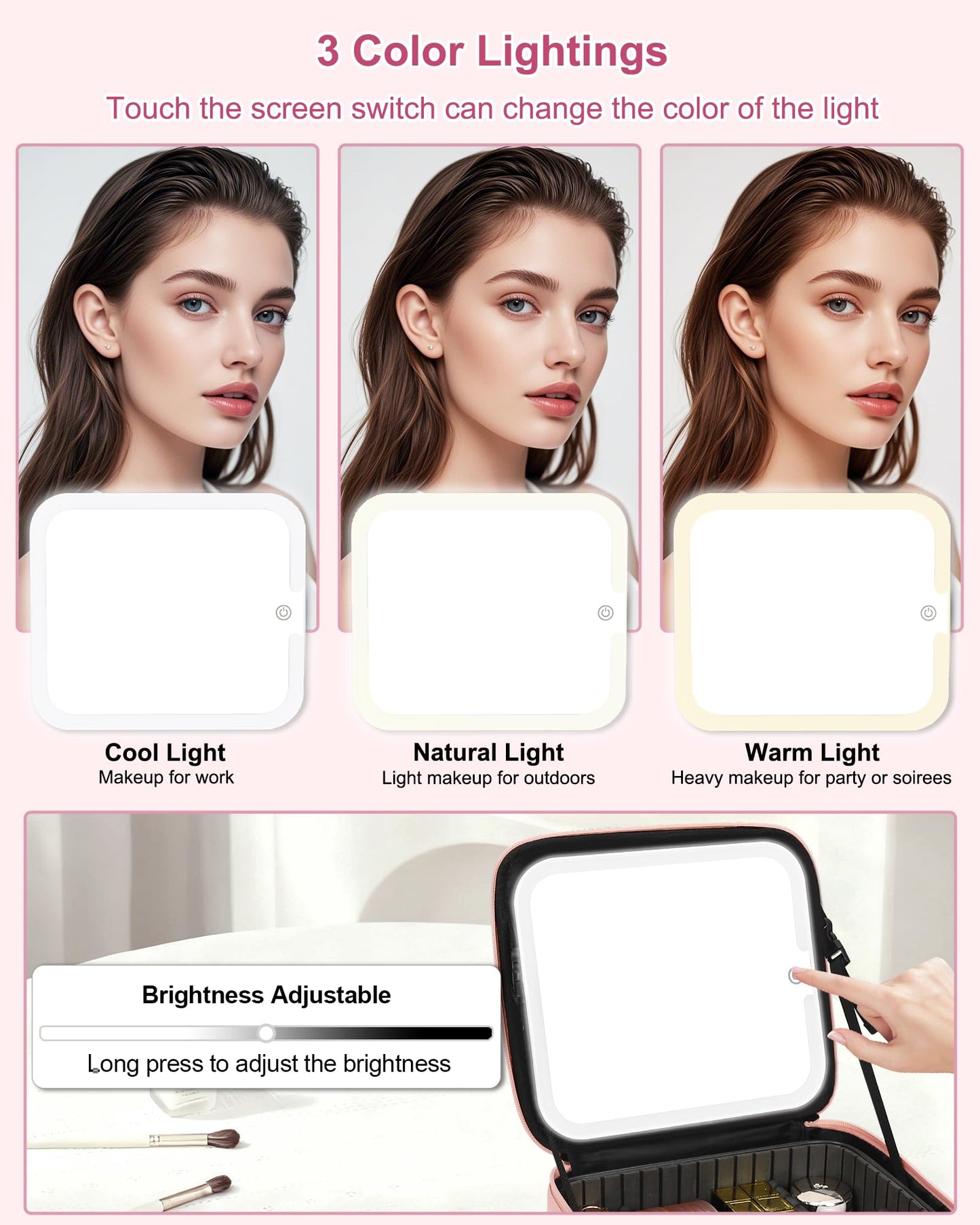 Relavel Initial Makeup Bag with LED Mirror for Women Girls, Personalized Travel Cosmetic Organizer Train Case, Birthday Gifts for Grandkids Bridesmaid Graduation Teacher Friends, Trendy Stuff, Pink H