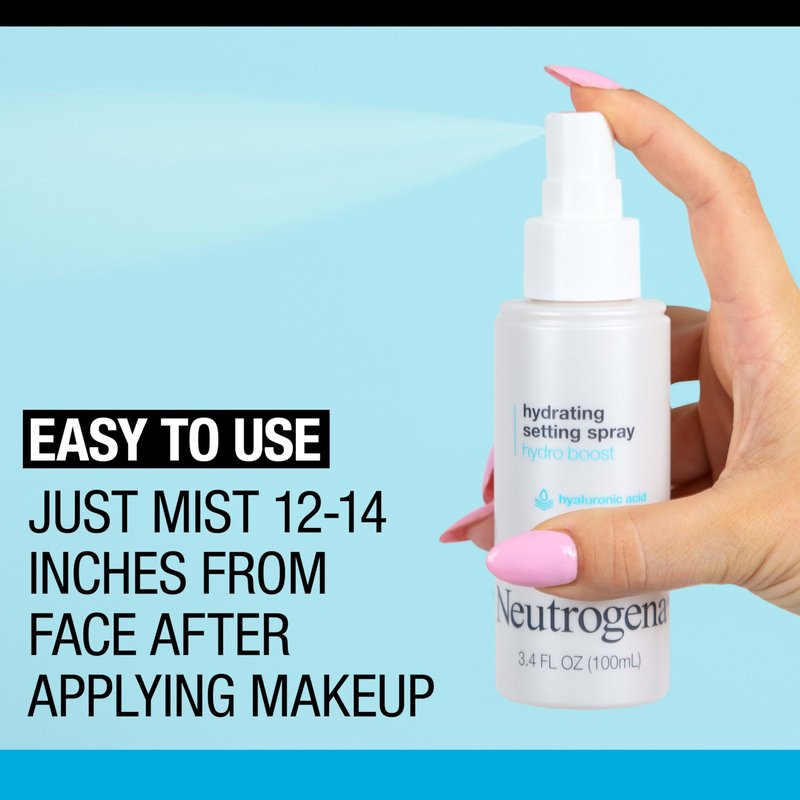 Neutrogena Hydro Boost Hydrating Makeup Setting Spray with Hyaluronic Acid, Setting Spray for Smooth, Dewy Skin, Fragrance Free, Non-Comedogenic & Hypoallergenic, 3.4 fl. oz