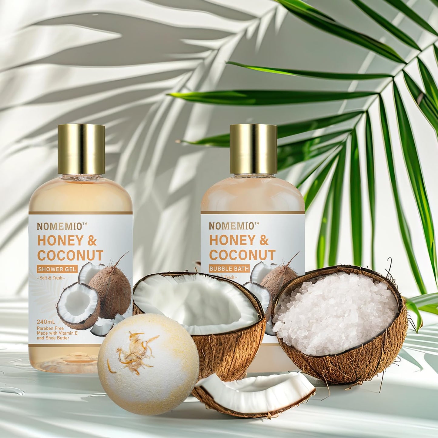 Valentine's Day Spa Gift Basket - 11pcs Honey & Coconut Luxury Bath Set | Perfect Beauty Gifts for Women & Moms