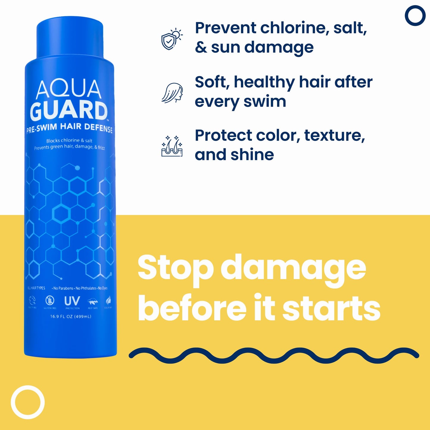AQUA GUARD Pre-Swim Hair Defense | Family Size, Family Results | Prevents Chlorine Damage + Softens Hair While Swimming | Made in California | 16.9 oz