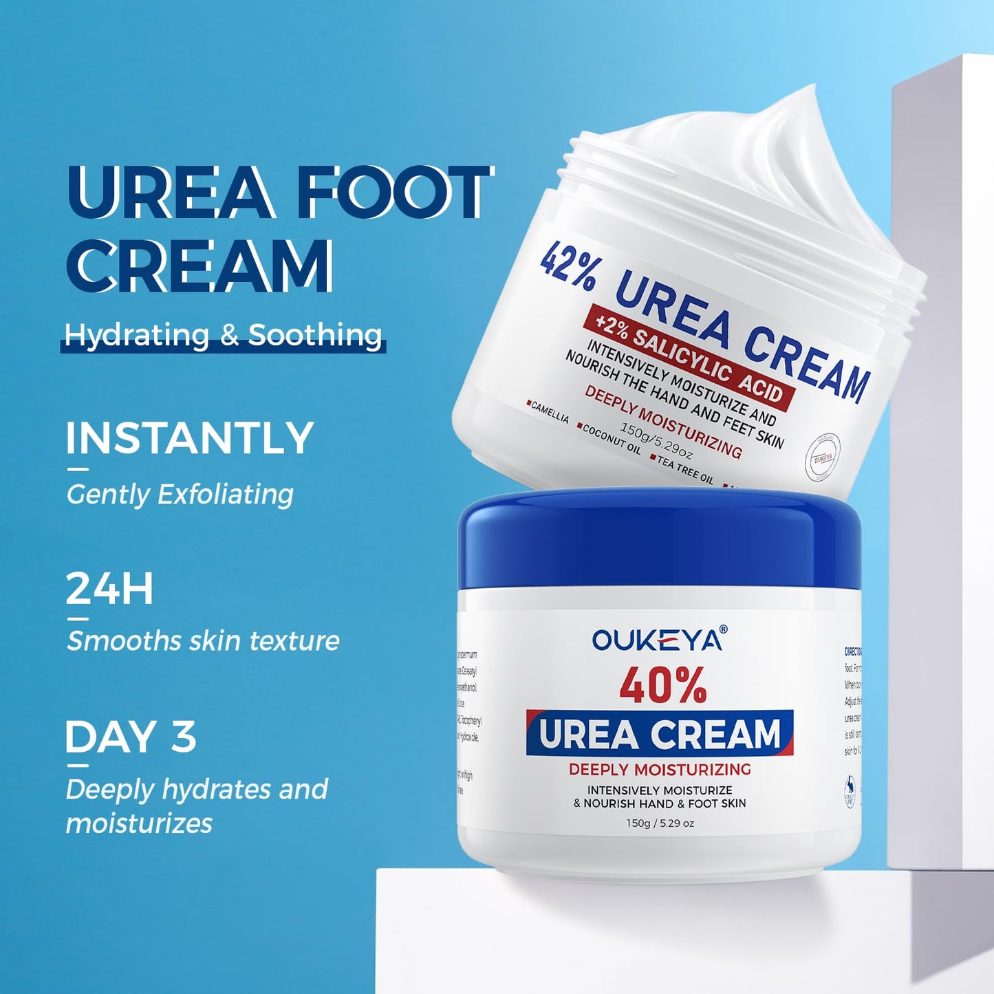 OUKEYA 42% plus Salicylic Acid 2% with 40 percent Urea Cream 40 percent Intensive Repair Treatment for Cracked Skin on Hands, Heels, Elbows, Relief for Dry FeetEnhanced Pump Dispenser Packaging 2 Pack