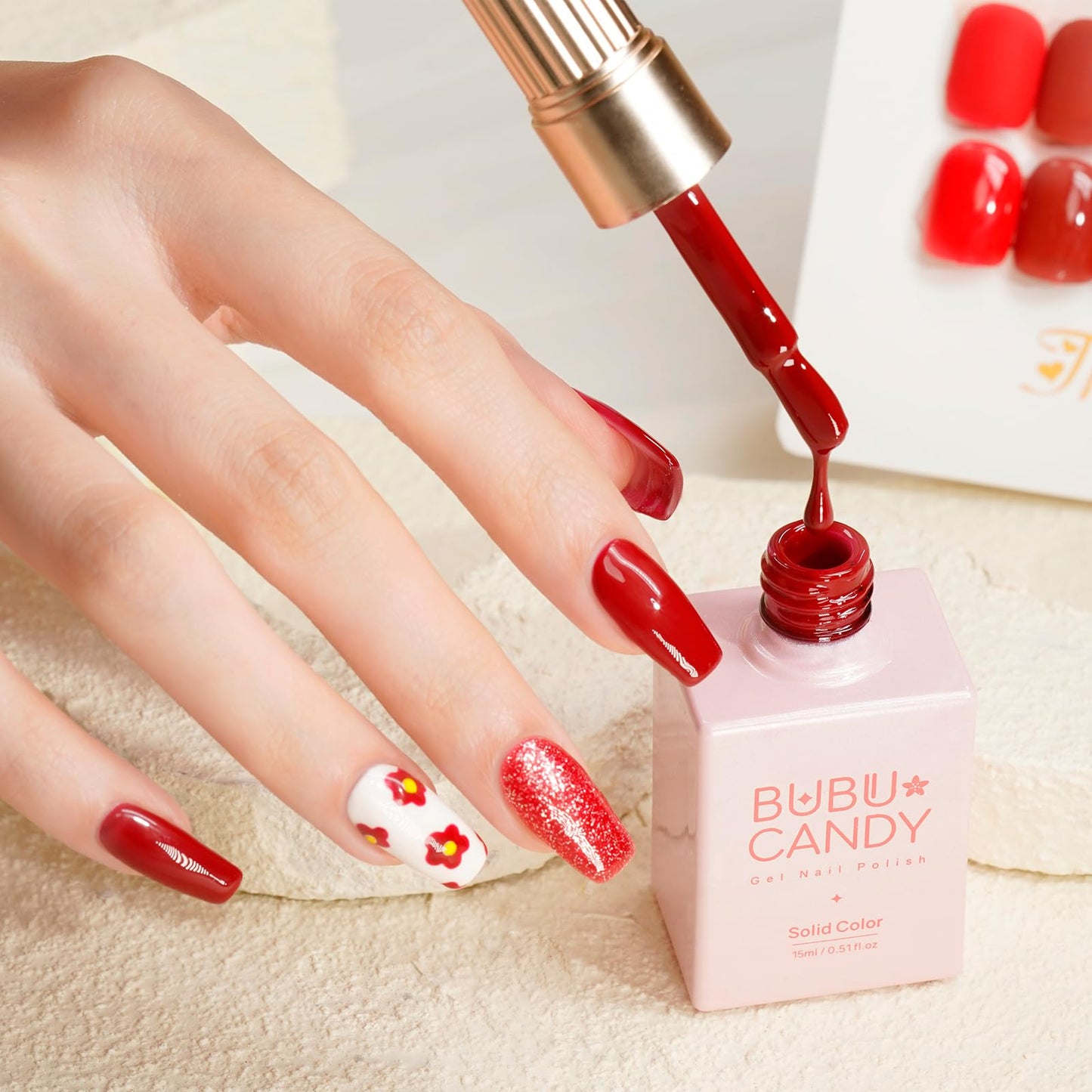 BUBU CANDY Solid Red series Gel Nail Polish Set, 15ml*6Pcs 0.5 Fl Oz ,Gift LED lights and Nail file, Tpo free Hema free,Gel Polish Kit for Salon Manicure and Nail Art DIY at Home Christmas Newyear