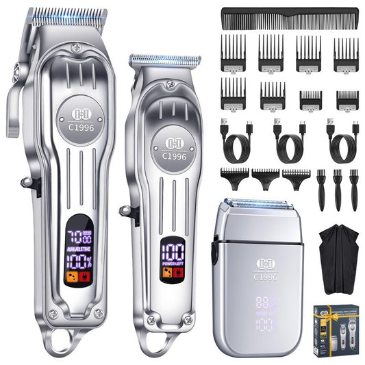 CIICII Hair Clippers for Men Professional, Cordless Barber Clippers for Hair Cutting (12Pcs Rechargeable USB Adjustable LCD Display Hair Beard Grooming Trimming Haircut Kit) for DIY Home Barber Salon