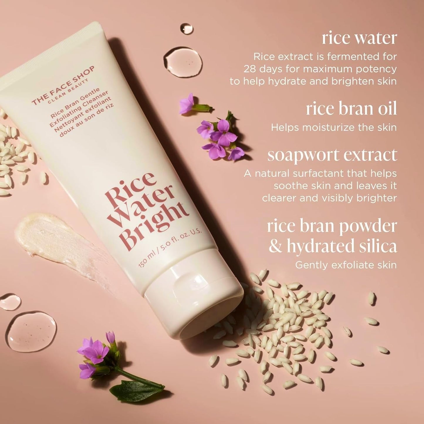 Rice Water Bright Exfoliating Cleanser - Gentle Vegan Face Wash for Hydration & Brightening | Korean Skincare