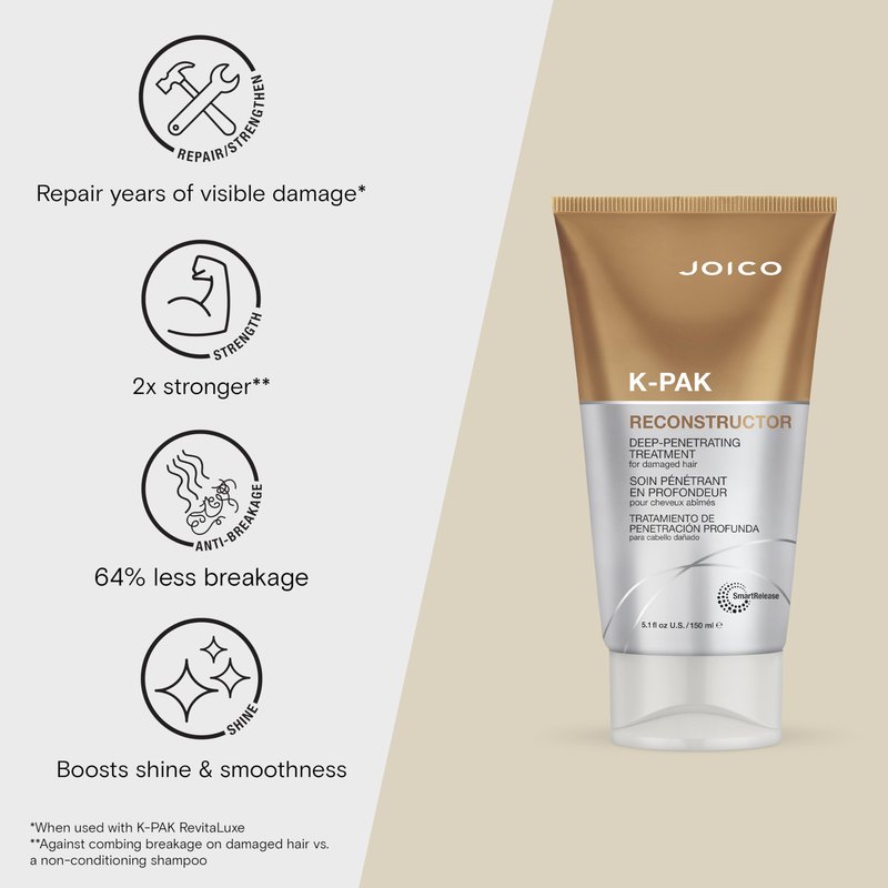 Joico K-PAK Reconstructor Deep-Penetrating Treatment | For Damaged Hair | Repair & Strengthen Strands | Rebuild & Fortify Damaged Hair | Improve Elasticity | With Keratin & Arginine | 5.1 Fl Oz