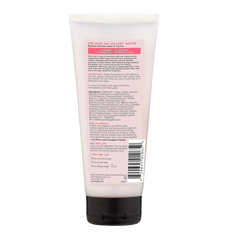 Wash Day Delight Cream Serum for Curly Hair - Anti-Frizz Moisturizer with Rose Water & Glycerin | 6.8 Fl Oz