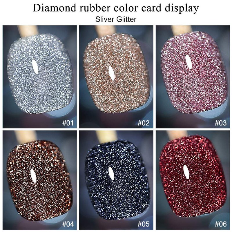 MIZHSE Diamond Gel Nail Polish Set - Reflective Colorful Glitter for Stunning Nails | 6 Shades