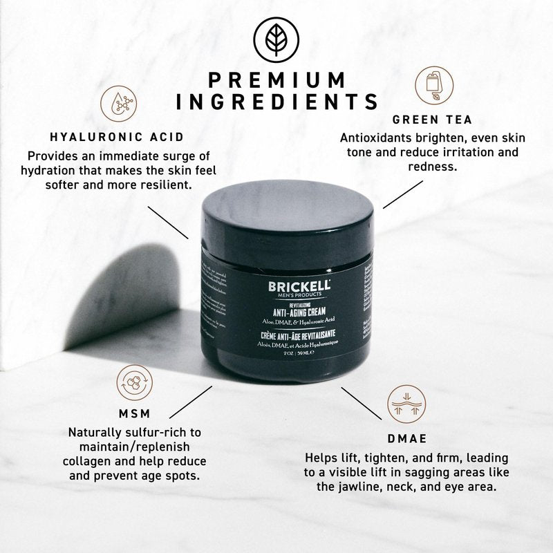 Brickell Men's Revitalizing Anti-Aging Cream For Men, Anti Wrinkle Night Face Cream To Reduce Fine Lines and Wrinkles, With Vitamin E, Jojoba Oil, and Hyaluronic Acid, 2 Ounce, Scented