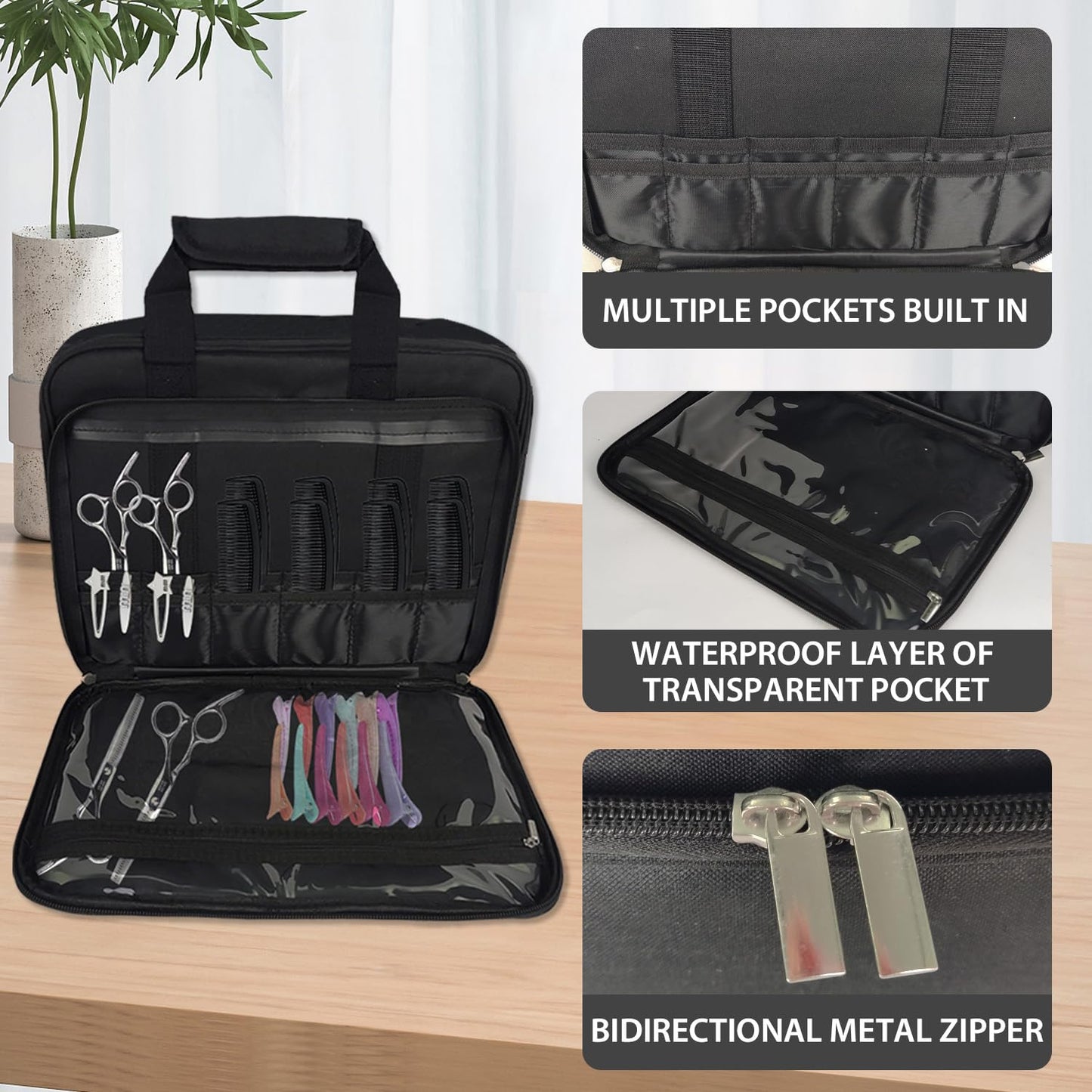 Jenlan Barber Tool Bag - 13.9x3.94x11.02in Travel Case for Hair Clippers & Trimmers, Portable Storage Organizer with Multiple Pockets for Combs, Razors & Barber Supplies(Soft-shell,ONLY BAG)