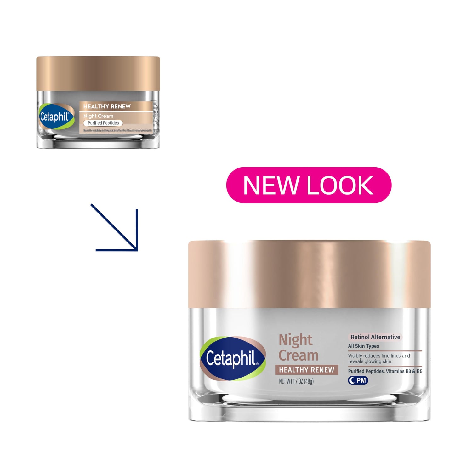 Cetaphil Healthy Renew Skin Tightening Night Cream 1.7 Oz, Wrinkle Repair Cream for Face with Peptides, Retinol Alternative Cream For Sensitive Skin, Fragrance Free