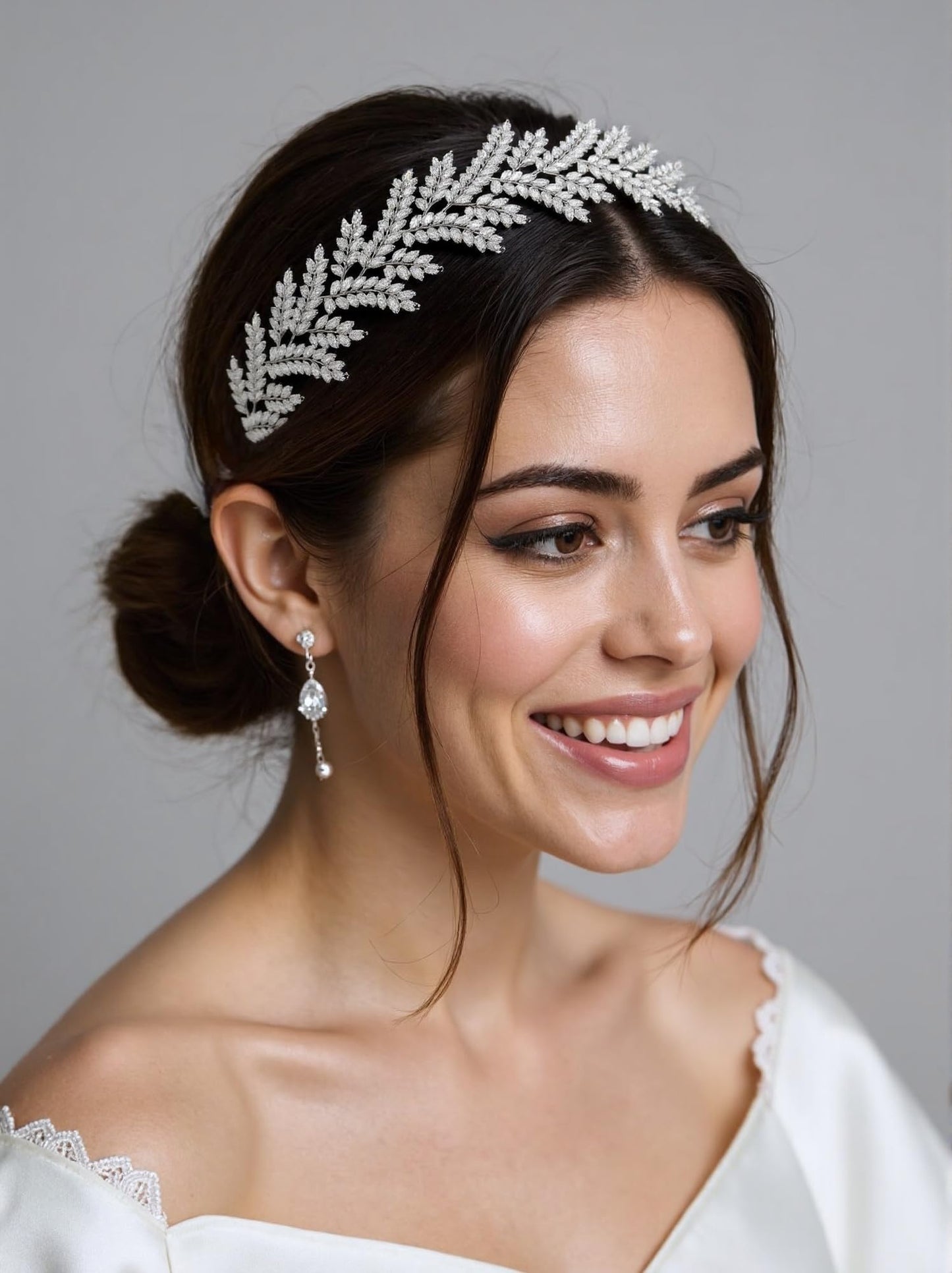 QXMYOO Wedding Headpiece for Bride Cubic Zirconia Wheat-Inspired Bridal Headband Flexible Silver Head Piece Hair Accessories