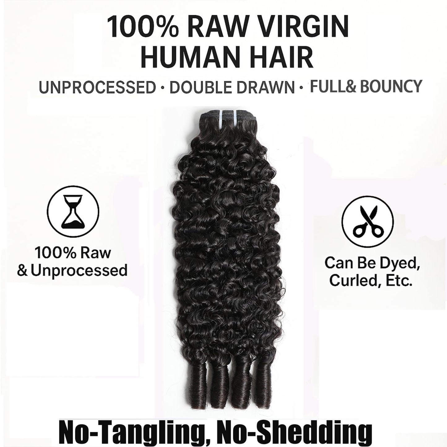 BELE Burmese Curly Bundles Human Hair 14 Inch 3C4A Water Wave Bundles Quick Weave with Spiral Curly End 100% Unprocessed Kinky Curly Human Bundles in Hair Extensions Natural Black