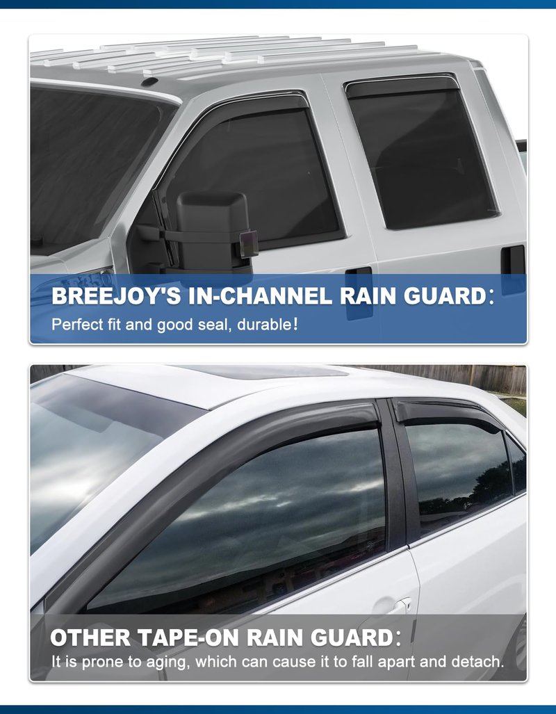 Breejoy in-Channel Window Rain Guards Fit for Ford F250 - F550 Super Duty 1999-2016 SuperCrew,Rain Guards Visors Vent Visors Window Deflector, Vent Shades Car Accessories -4 pcs