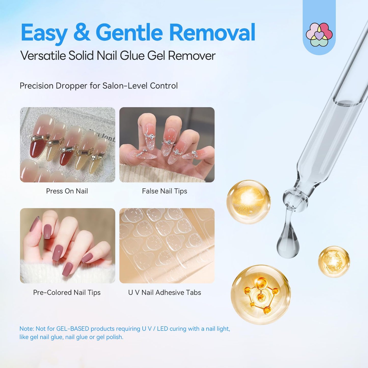 SAVILAND Nail Glue Remover for Press on Nails: 50 ML Solid Gel Glue Remover for Nail Tips, Quick Gentle Removal with Castor Oil VE, Non-Drying Odor-Free Non-Acetone Glue Remover Not for Gel Polish