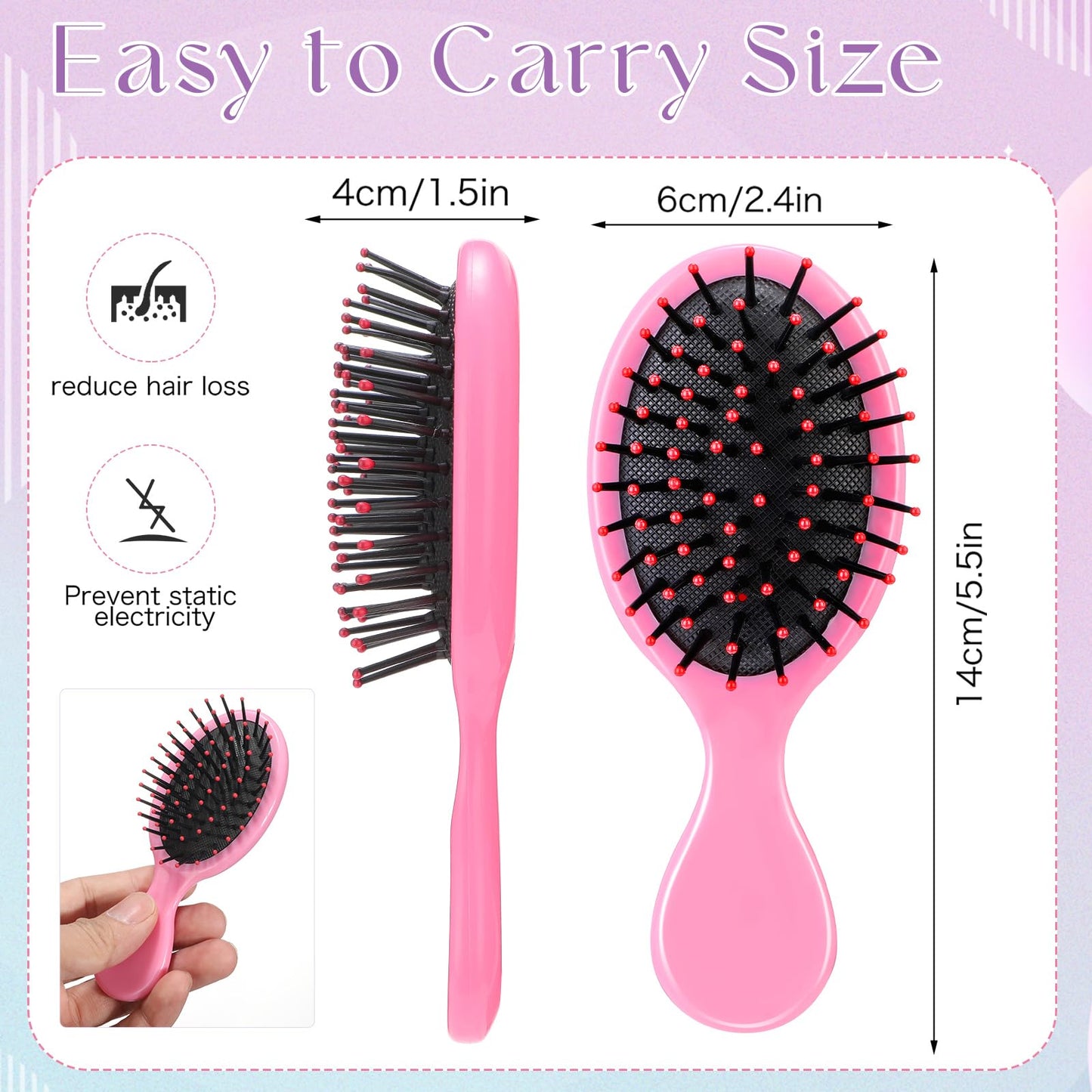 Yoande 36 Packs Mini Detangling Hairbrush Squirt Detangler combs Toddler Soft Bristle Travel Hairbrush Women Girl (Pink)