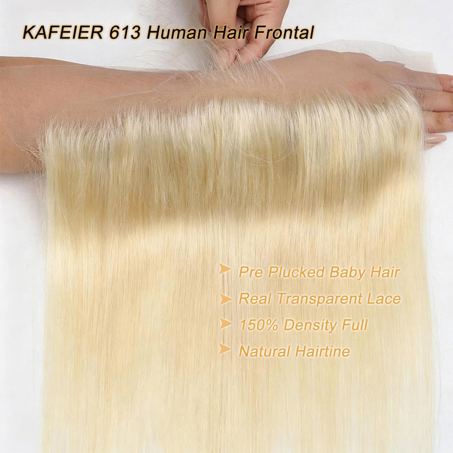 KAFEIER HAIR 613 Lace Frontal Straight Human Hair Ear To Ear Blonde Frontal 13X4 Transparent Hd Lace Free Part With Baby Hair Pre Plucked Brazilian Virgin Remy Human Hair Extension 14 Inch