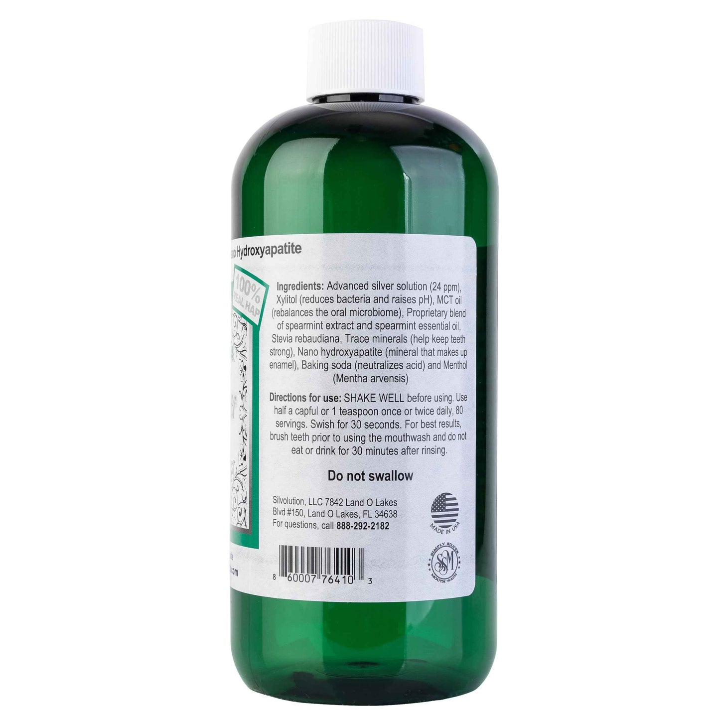 Simply Silver Mouthwash Spearmint Flavor- Nano Hydroxyapatite Formula, All Natural Colloidal Silver Mouthwash Chemical, Alcohol, Fluoride, and BPA Free, 16 oz