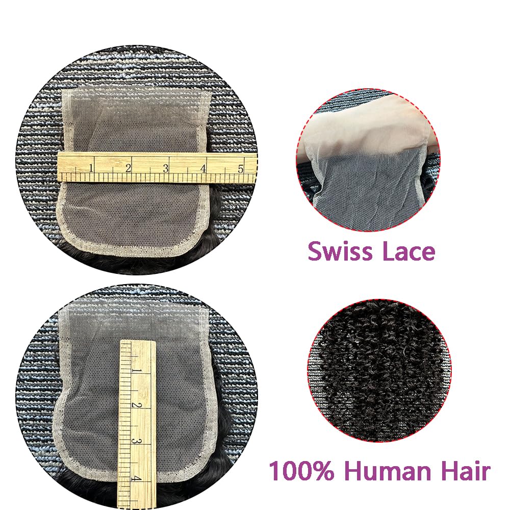 4x4 Lace Closure Human Hair 20 Inch Deep Wave Closure Pre Plucked with Babyhair Free Part Transparent Lace Closure 100% Unprocessed Brazilian Virgin Human Hair Closure Natural Black