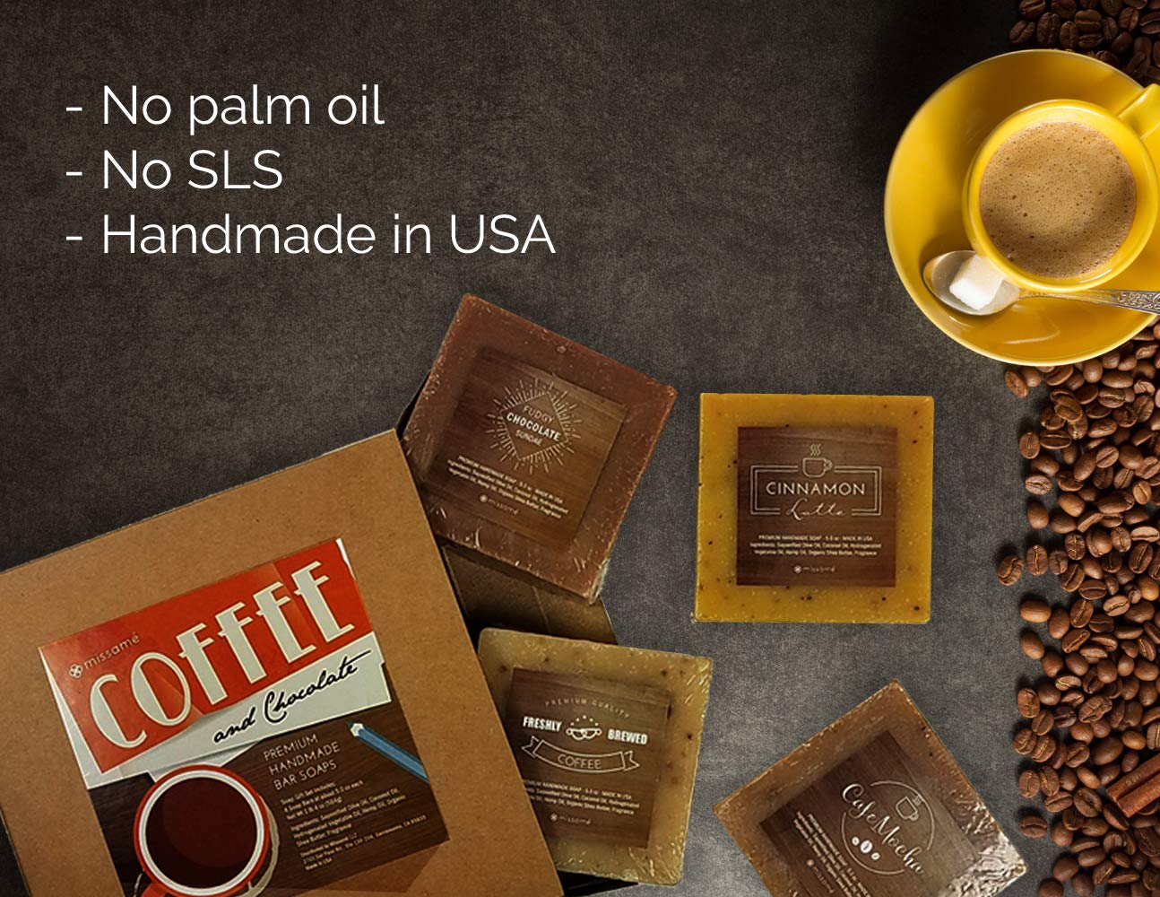 Handmade Bar Soap Gift Set - Coffee & Chocolate Scented | 4 Full-Sized 5.0 oz Bars with Organic Shea Butter