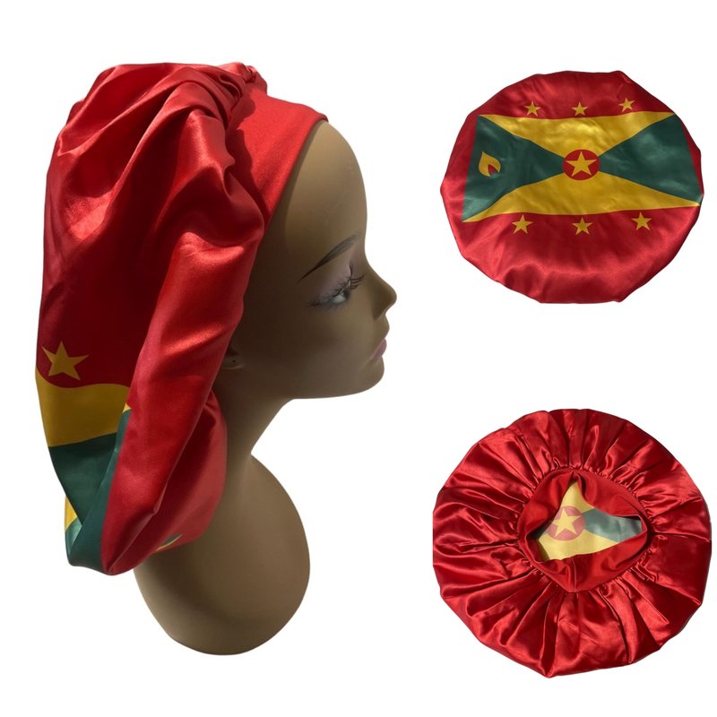 Grenada Flag Hair Bonnet - Comfortable and Stylish Sleep Cap for Natural Hair Protection