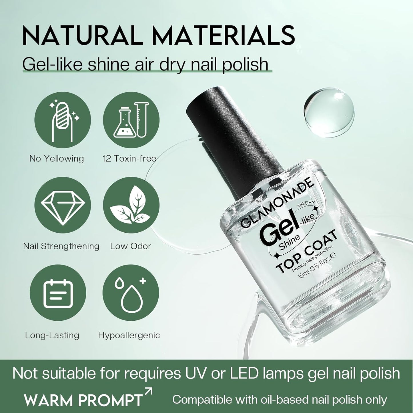 Clear Top Coat Nail Polish - Quick Dry, No Chip, High Shine Finish | Long Lasting Glossy Formula for Salon Quality Manicures