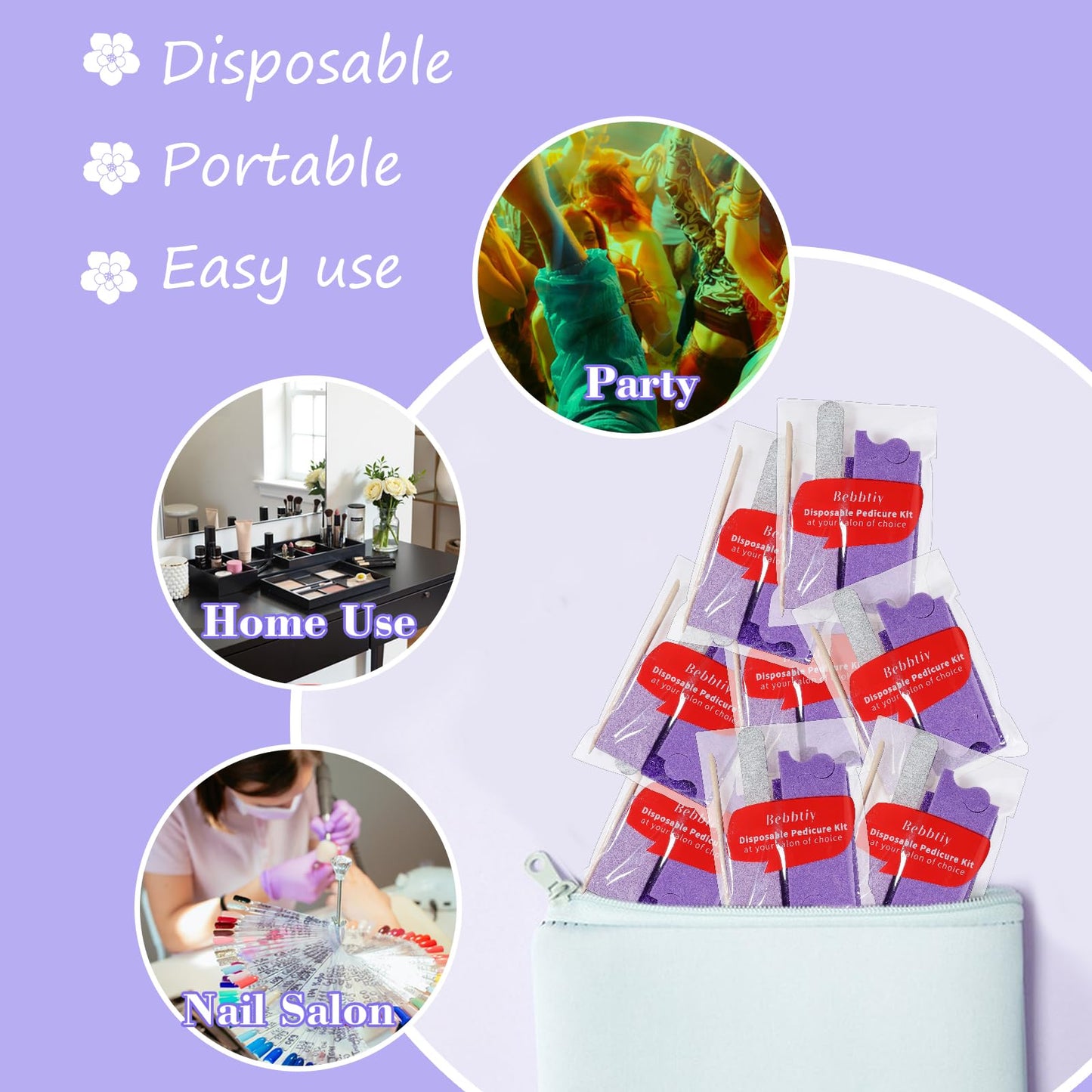 Disposable Pedicure Kit Sets, 5 in 1 Nail Salon Manicure Pedicure Kit Professional, Nail File, Pumice Pad, Mini Buffer, Toe Separator, Wood Stick, Individually Package (50, Count, 80/100 Grit)