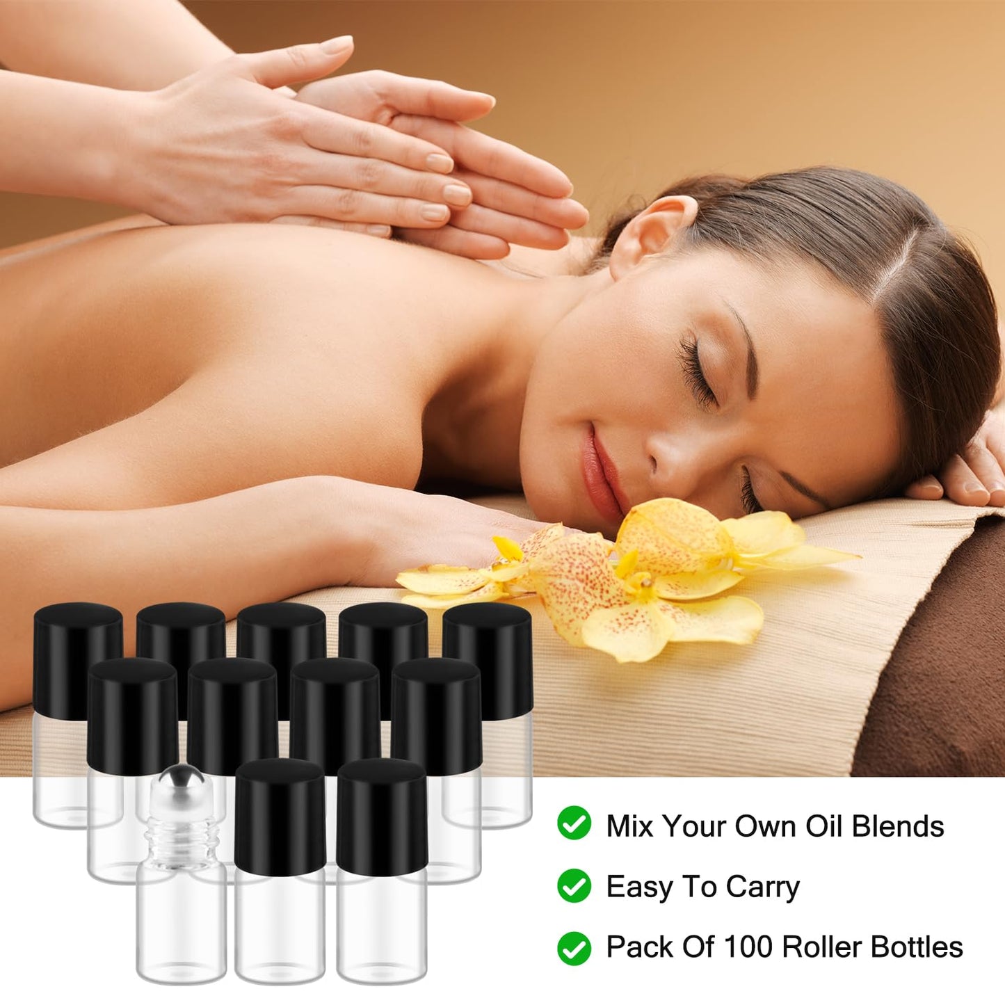 Cositina 100 Pcs Essential Oils Roller Bottles Mini Refillable Glass Perfume Bottles with Roller Balls for Home Travel - 2ml