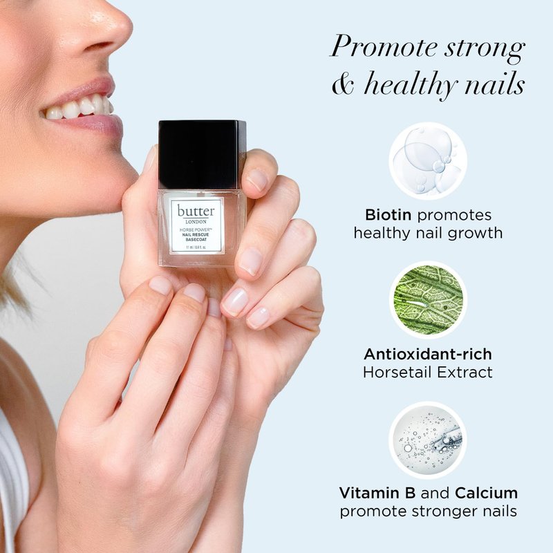 butter LONDON Base Coat Nail Polish, Horse Power - Nail Rescue Basecoat Helps Restore & Repair Damaged Nails - Nail Strengthener Helps Nail Growth & Prevent Staining - Cruelty & Gluten Free Nail Care