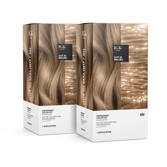 IGK Permanent Hair Color Kit | 8N Out in Malibu - Natural Blonde | 100% Gray Color Coverage + Strengthen + Shine | Ammonia Free