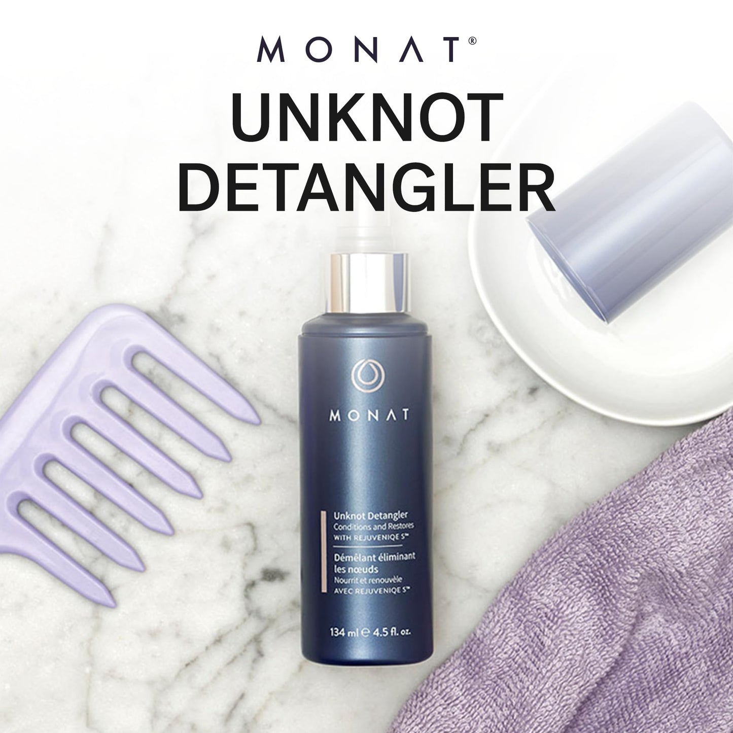 MONAT Unknot Detangler Infused with Rejuveniqe® S - Lightweight, Anti Frizz Hair Detangler Spray Leaving Strands Soft and Knot-free. Safe for Color-treated Hair. -Net Wt. 134 ml / 4.5 fl. oz.