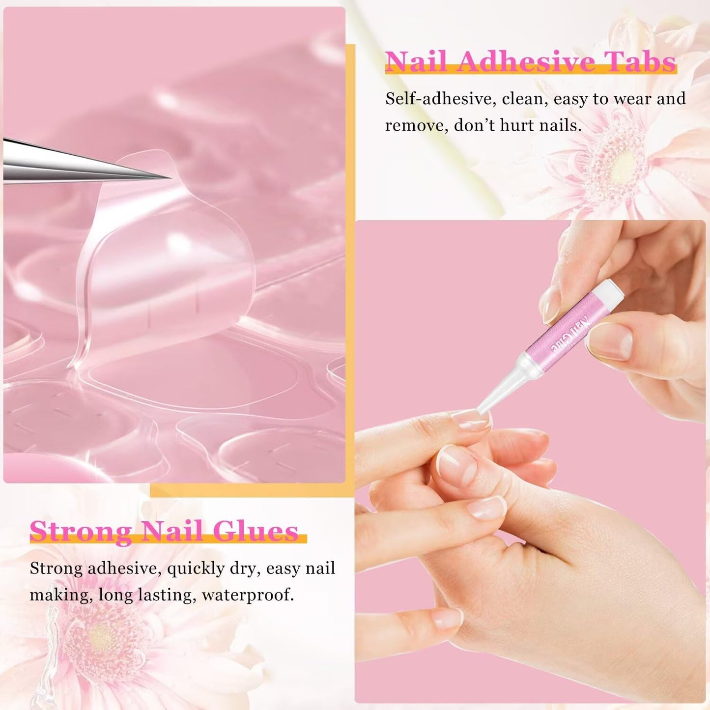 500 Pcs Square Nail Tips, AITRAI Long Nail Tips for Acrylic Nails Professional False Clear Acrylic Nail Kit with Glue, Adhesive Tabs Nail Clipper Files for Art DIY