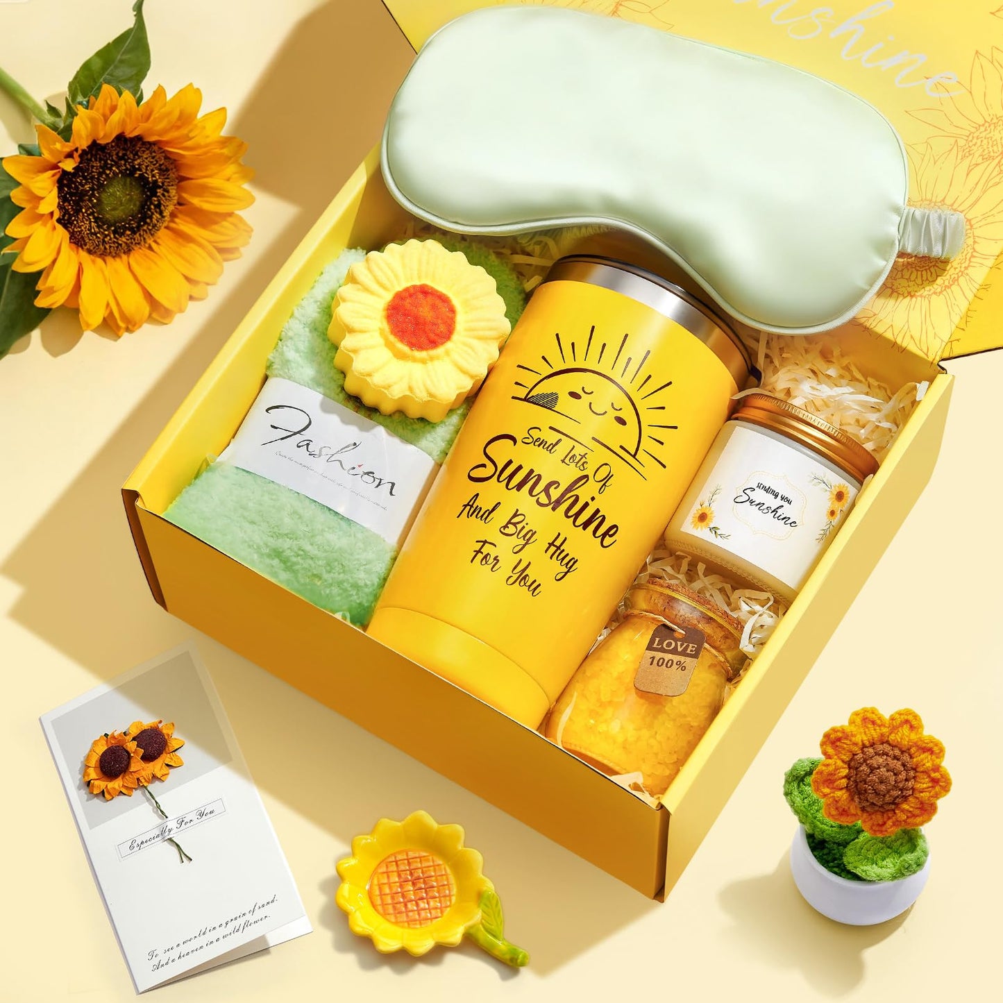 Golray Sunshine Gift Baskets for Women, Unique Birthday Gifts for Women, Self Care Spa Gifts for Her Best Friends Bestie Sister Mom Female,Get Well Soon Thinking of You Care Package