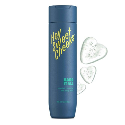 HEY SWEET CHEEKS BHA Salicylic Acid Body Wash with Oat Milk, Blemish Body Wash for Back Blemishes, Bacne, Cleanser for Clear, Smooth Skin, Bare It All, 9.64 oz