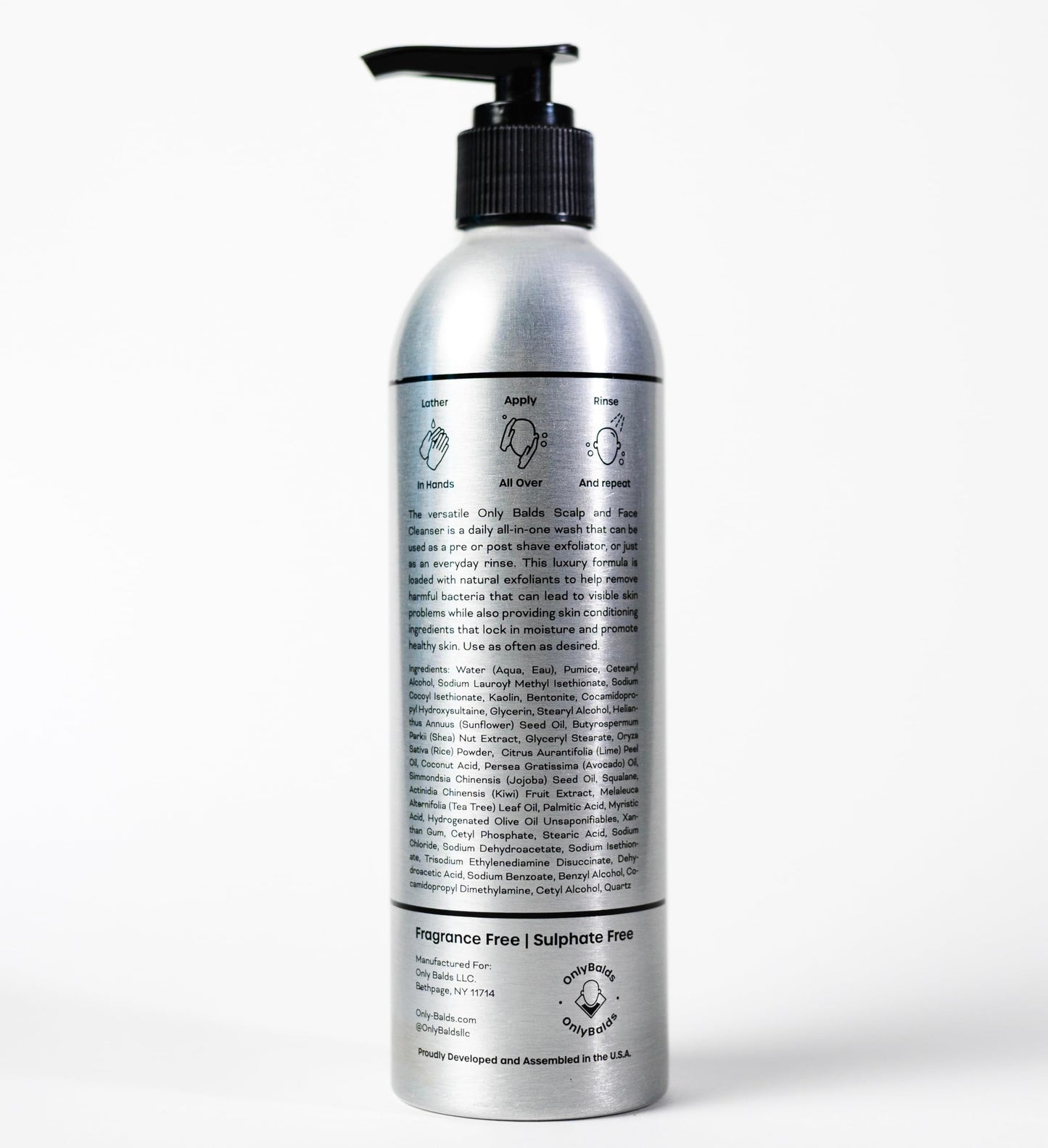 OnlyBalds Exfoliating Scalp & Face Cleanser 10oz — Premium Cleanser for Bald Men & Women, Shaved Heads & Shave Prep — Sulfate-Free, Synthetic Fragrance-Free, Dermatologist Tested