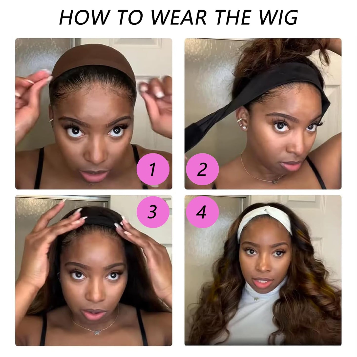 Comfair Headband Wig Human Hair Body Wave 14 Inch Glueless No Sew Headband Wig 100% Brazilian Virgin Hair 180% Dencity Wear and Go Headband Wigs for Black Women Natural Color Beginner Friendly