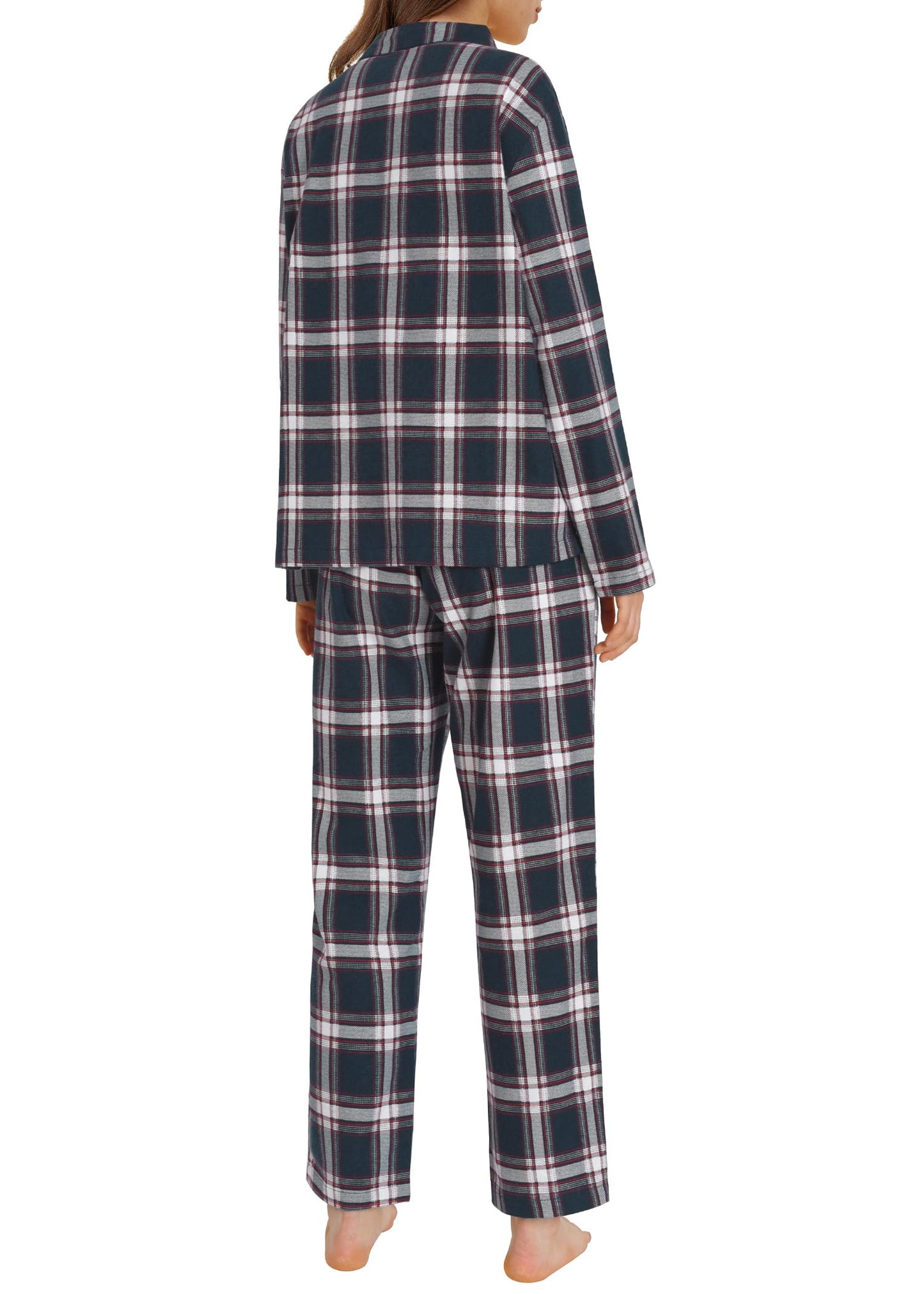 Latuza Women's Petite Flannel Pajama Set Soft Cotton Button Up PJs Set M Navy & White