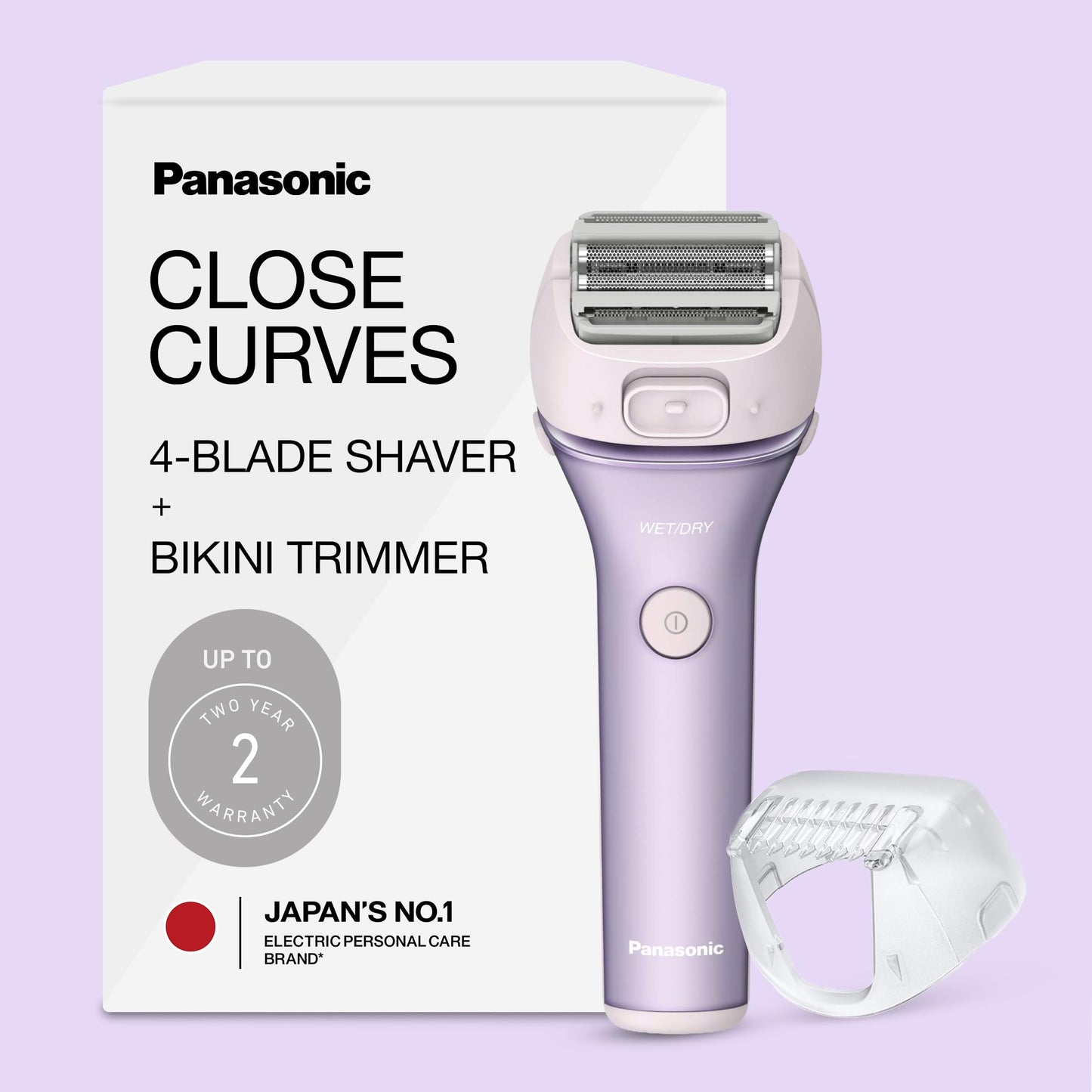Panasonic Electric Shaver for Women, Cordless 4-Blade Shaver, Bikini Attachment, Pop-Up Trimmer, Wet-Dry Operation, Electric Razors for Women - ES-AWL8AV (Purple)