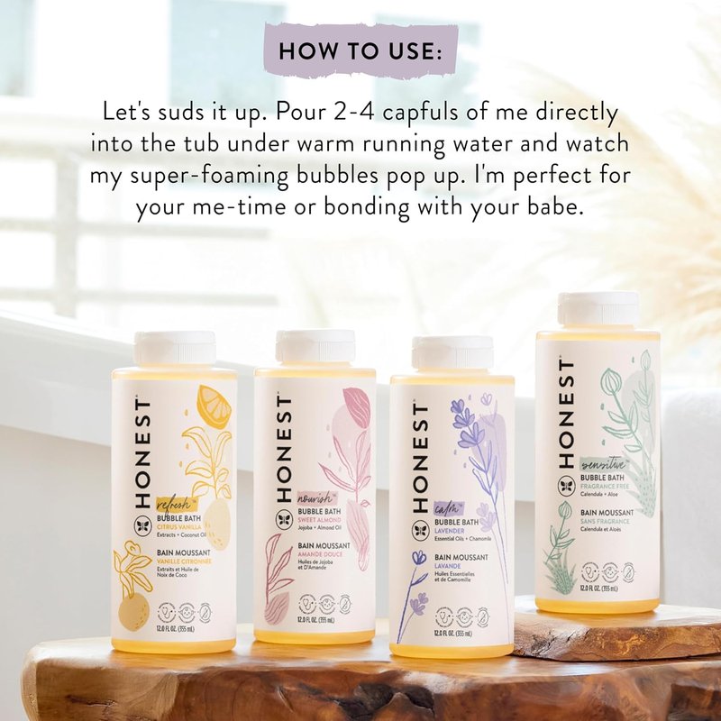 The Honest Company Foaming Bubble Bath Gentle for Baby, Naturally Derived, Tear-free, Hypoallergenic, Fragrance Free, Sensitive, 12 fl oz