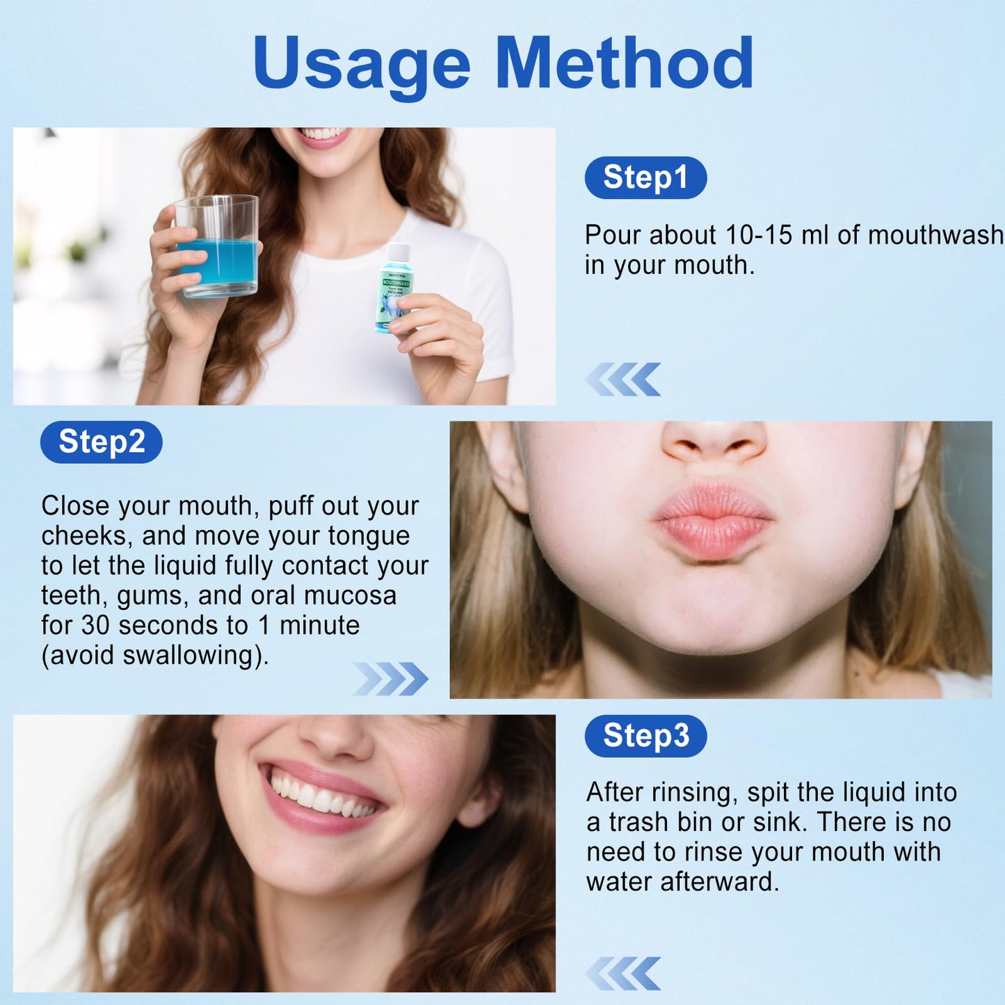 HAIFOTRVA 50 Pcs Mini Mouthwash Travel Size Bulk,Blue Portable Mint Flavor Mini Mouthwash Individual 35ml/1.2oz On the Go Mouth Wash Small Bottle for Travel,Office,Toiletry Kits