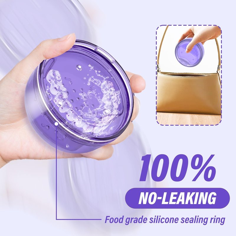 Denture Case, 2PCS Retainer Case with Strainer Basket, 2 in 1 Denture Bath Case No-Leak Retainer Cleaner Case, Retainer Holder for Travel, Mouth Guard Case for Dentures, Clear Braces, Night Guard