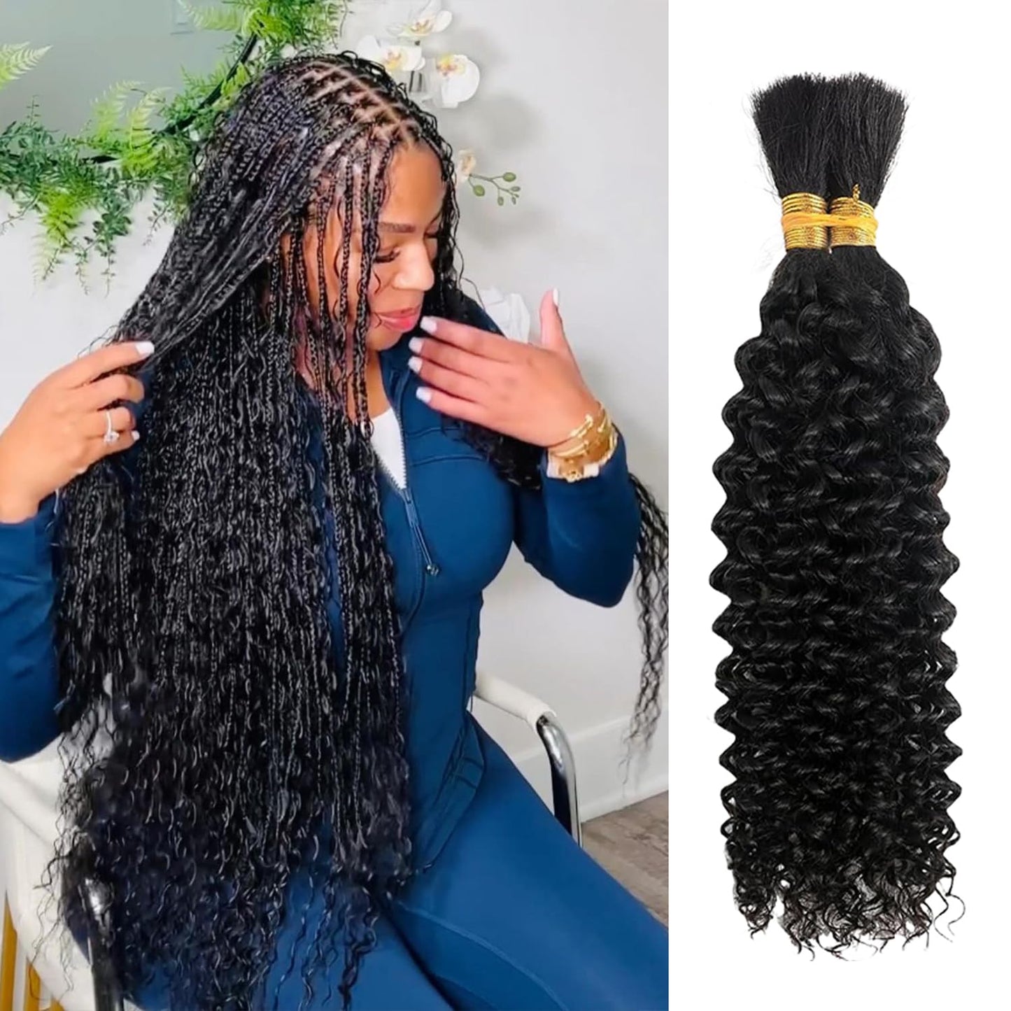 Curly Human Braiding Hair for Boho Braids Bohemian 20 inch Water Wave Bulk 100% Human Hair for Micro Braiding Hair Wet and Wavy Boho Knotless Braids Hair No Weft 2 Bundles Natural Color
