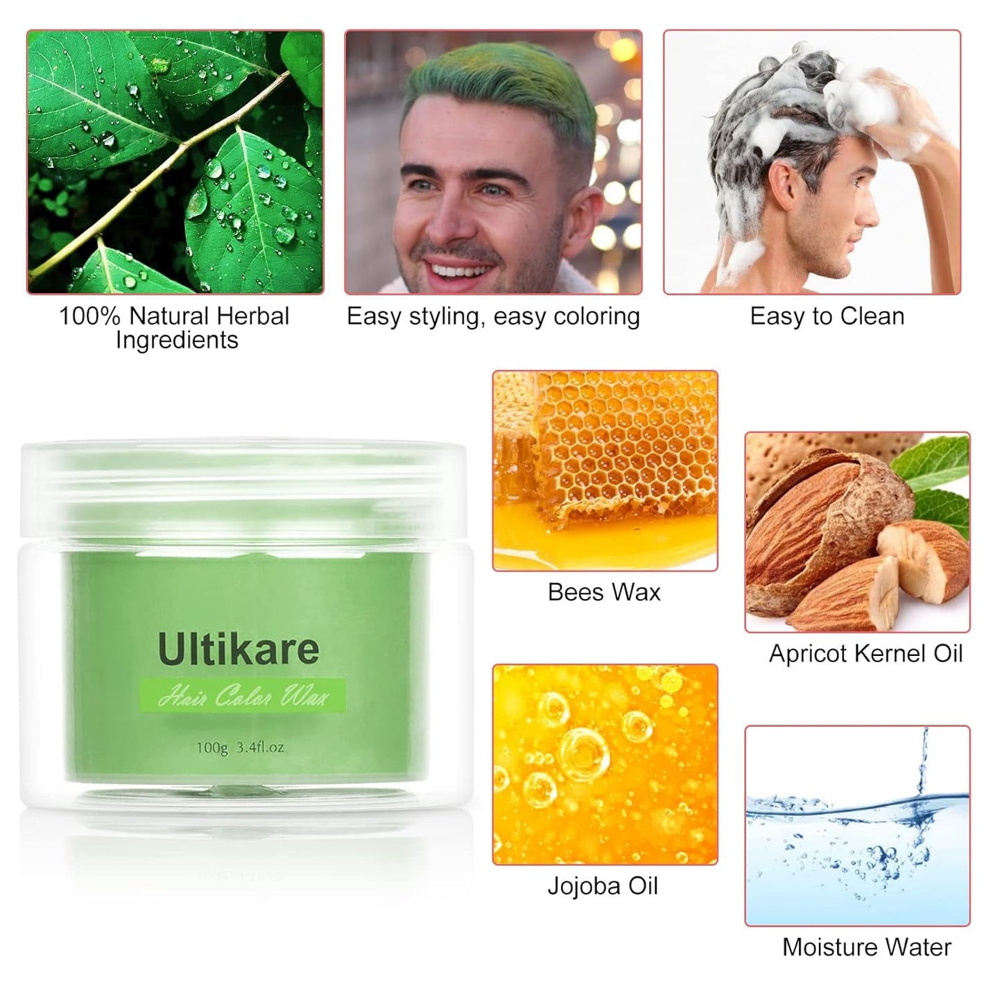 Temporary Hair Color for Kids, Ultikare Orange Hair Dye Washable Natural Hair Wax Color Chalk Mud Cream DIY Hairstyle Clay For Dark Hair Halloween, Cosplay, Party, Christmas Gift Girls 3.4 Fl Oz