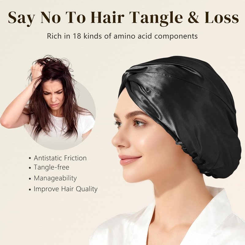 ZIMASILK 22 Momme 100% Mulberry Silk Bonnet for Sleeping & Women Hair Care, Highest Grade 6A Silk Hair wrap for Sleeping with Premium Elastic Stay On Head (1Pc, Black)