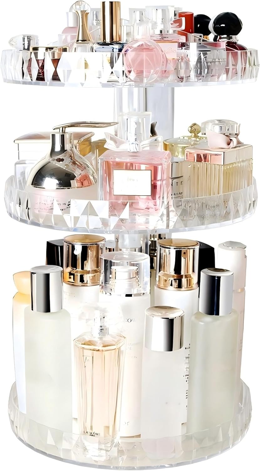 Diamond Pattern Perfume Organizer - 360° Rotating Acrylic Cosmetic Storage Box | Desktop Skincare Dresser