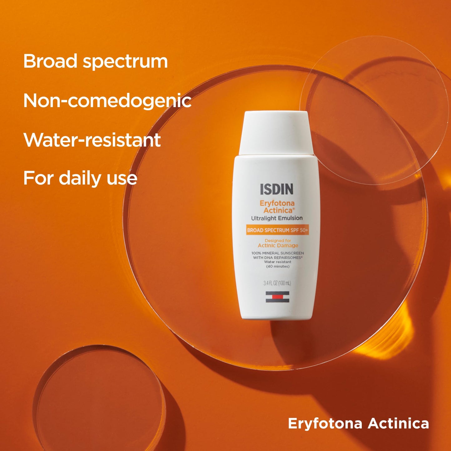 ISDIN Eryfotona Actinica SPF 50+, Mineral Sunscreen for Face with Zinc Oxide, Anti-Aging Sunscreen, No White Cast, Dermatologist Recommended, 3.4 Fl Oz