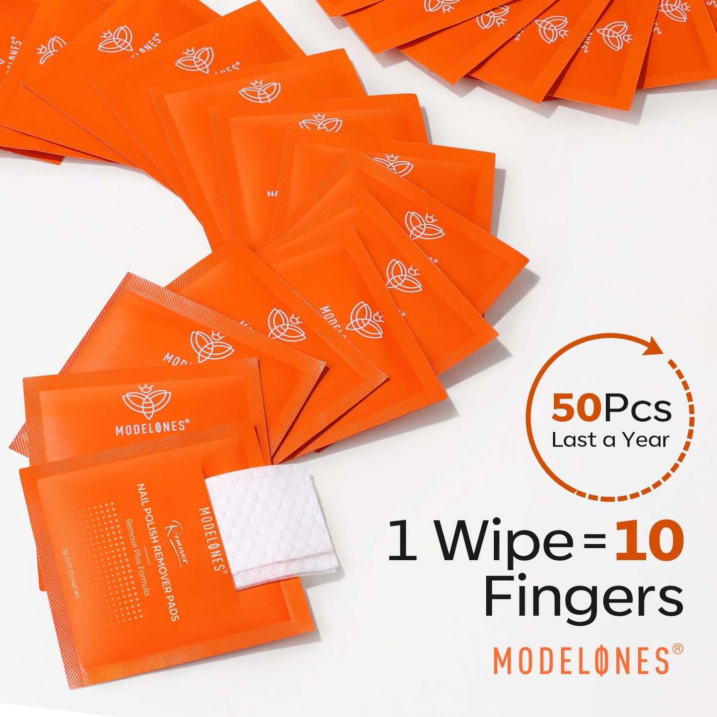 modelones Nail Polish Remover Pads, 40 PCS Professional Acetone Nail Polish Remover Wipes Individually Wrapped Wet Wipes Easily & Quickly/Lemon-Low Odour/Glycerin Moisturizing/Big Size/Portable