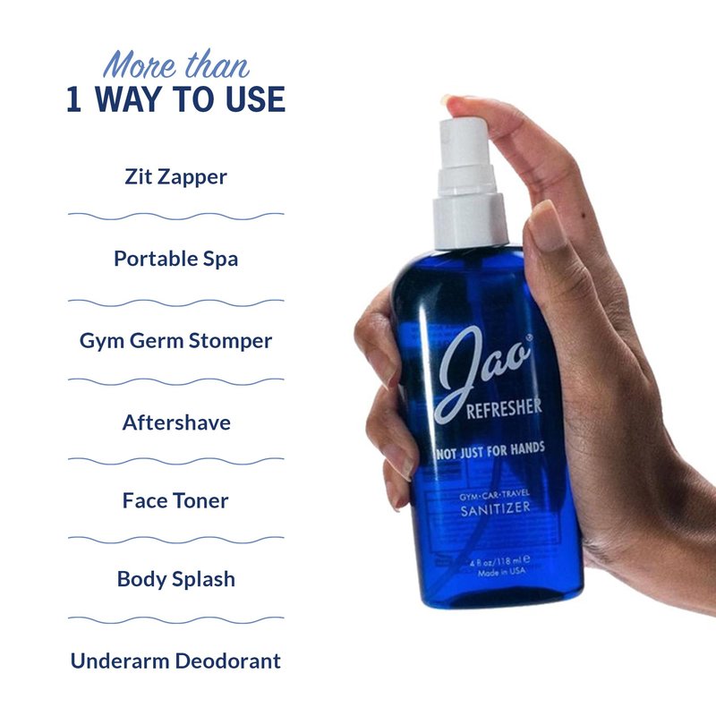Jao Brand Refresher | Multipurpose Travel Hand Sanitizer, Face Moisturizer, Toner For Face, & Aftershave | Skin Care Travel Essentials | Plant-based | No Parabens, No Sulphates | 4 oz